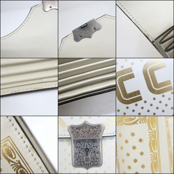 Gucci Clutch Logo Star Leather Silver White Gold - Picture 7 of 8